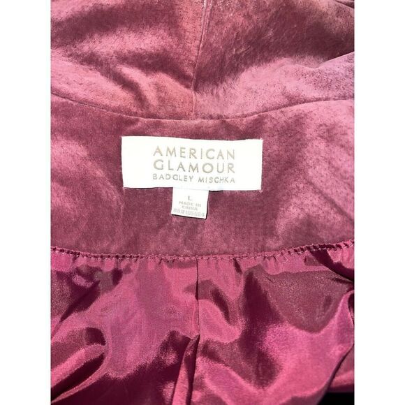 American Glamour Badgley Mischka Suede Open Front Jacket Large Burgundy - Picture 6 of 8